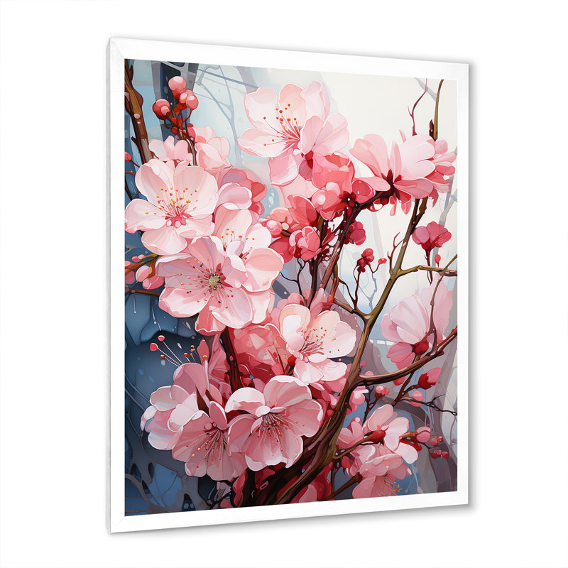 Cerisier en fleurs Zen Serenity 2 - Art mural cerisier en fleurs, Cadre simple blanc, H 40 po x l 30 po x P 1,5 po
