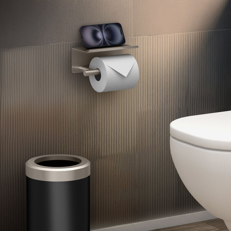 Latitude II Wall Mount Stainless Steel Toilet Paper Holder with Shelf | Single Post Toilet Paper Holder With 7"W Shelf