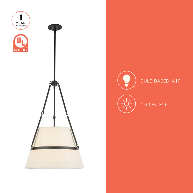Oliver 1 - Light Pendant, Matte Black/White Linen