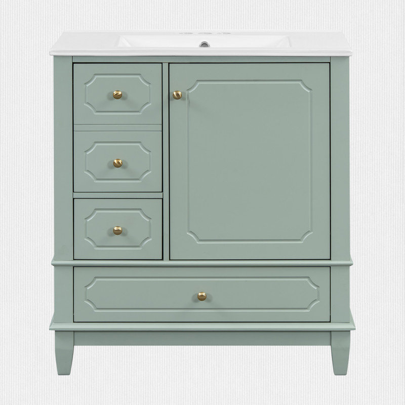 Meuble-lavabo 30 "avec plateau et tiroirs, Vert clair