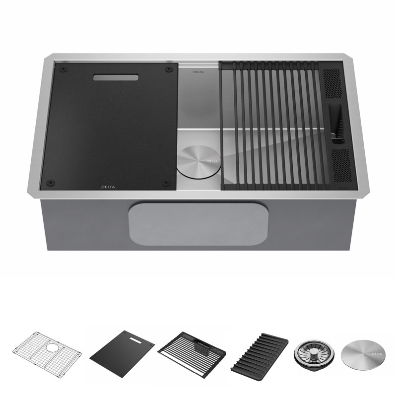 Delta Rivet™ 30" L Workstation Kitchen Sink Undermount 16 Gauge Stainless Steel Single Bowl