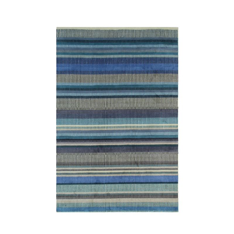 Tapis en laine noué à la main bleu marine noué à la main Strpied, Rectangle de 10 pi x 14 pi
