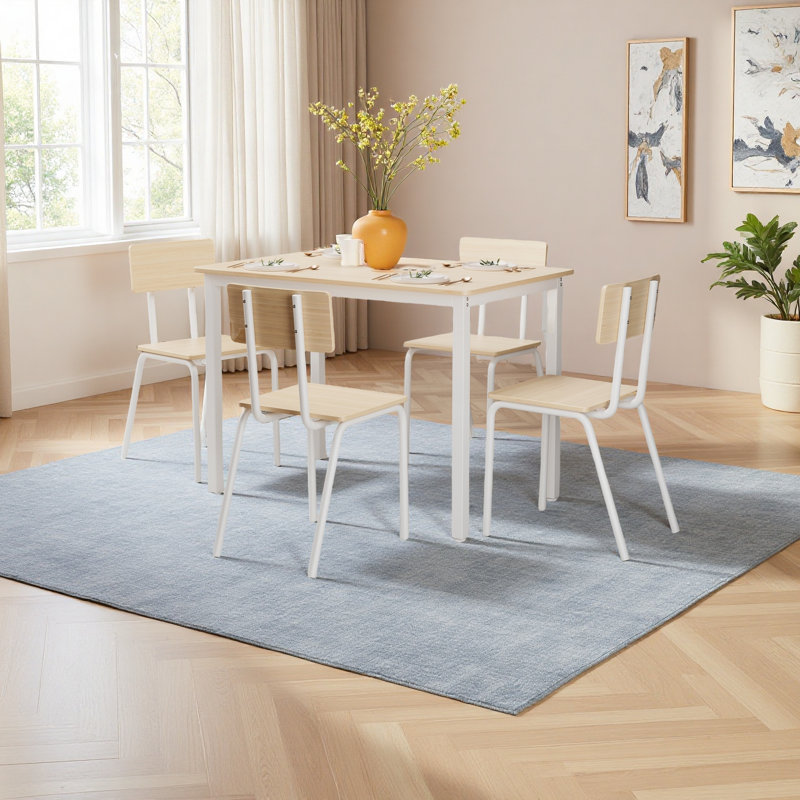 Ensemble de table de salle à manger 5 pièces avec 4 chaises, ensemble de table de cuisine et chaises de 43 po pour 4 personnes, table de salle à manger avec structure en métal et panneau de fibres à densité moyenne, parfait pour les petits espaces, 
