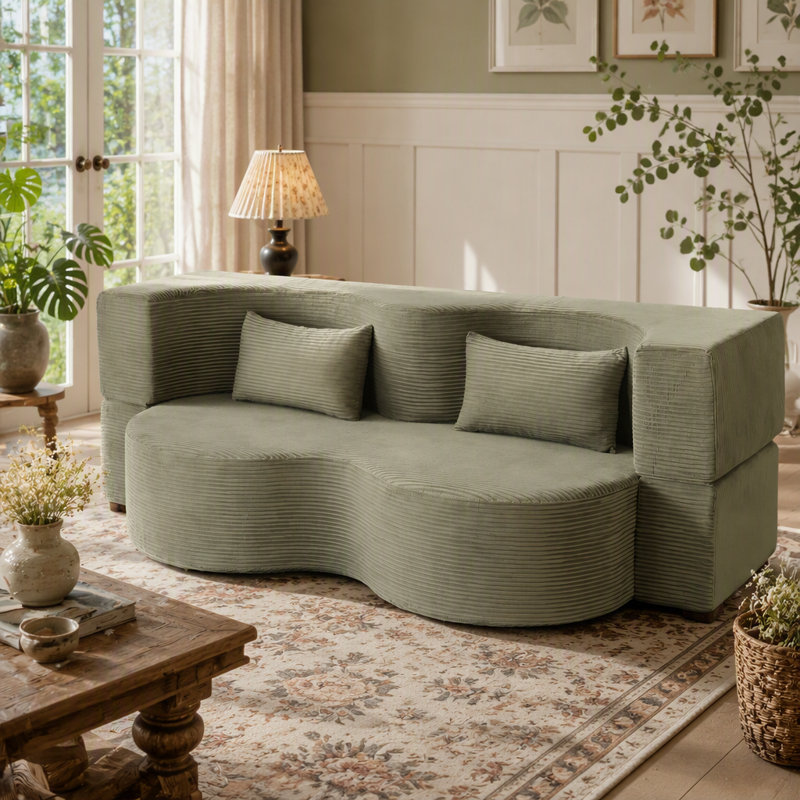 Canapé-lit 2 en 1 pliable avec mousse à mémoire de forme, revêtement en fausse fourrure et 2 coussins pour plus de confort et d'espace