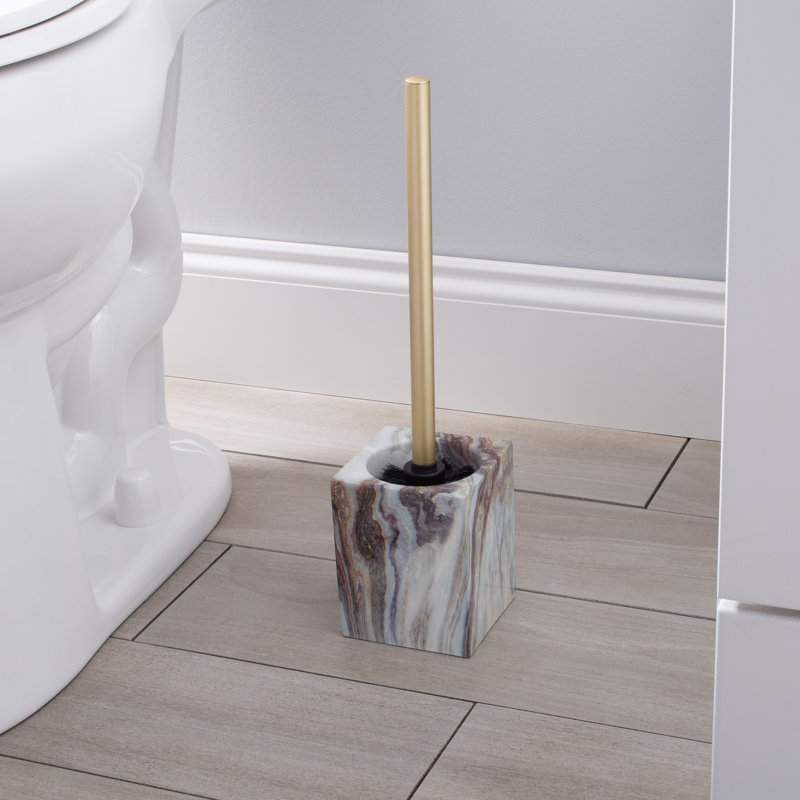 Agate Square Gold and Marble Toilet Brush Holder Set