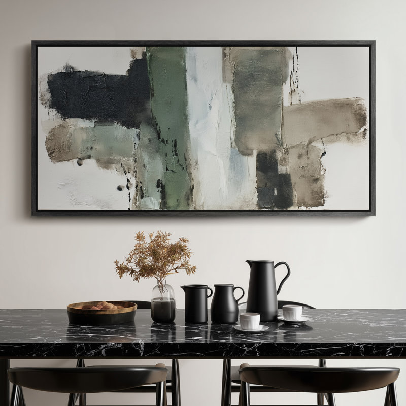 Art mural moderne avec blocs abstraits verts et noirs modernes, Noir, H 30 po x l 60 po