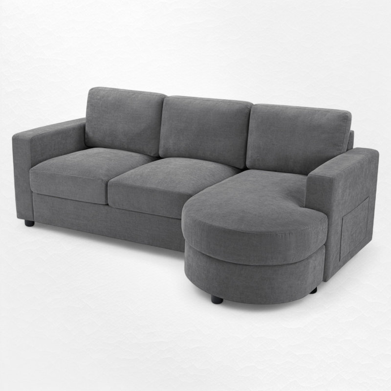 L-Shaped Sectional Sofa With Chaise And USB Ports, Gray Chenille