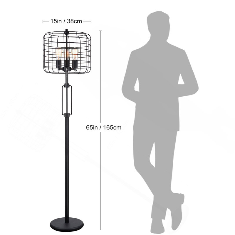 65"H BLACK INDUSTRIAL WIRE CAGE FLOOR LAMP W/ EDISON BULB
