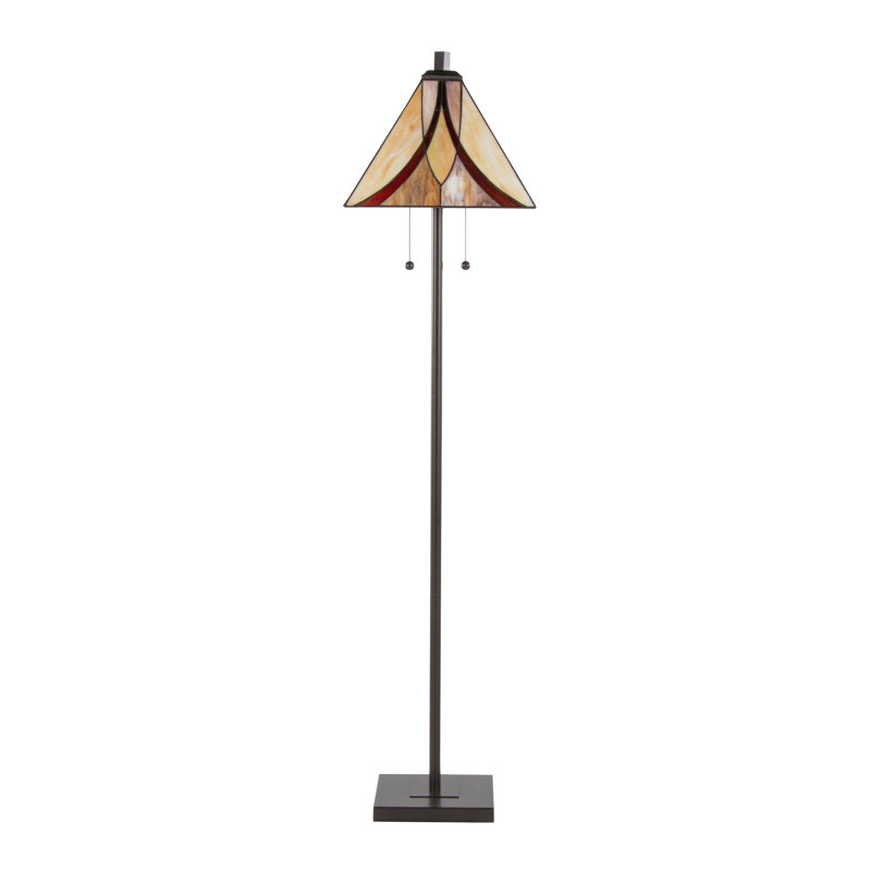 Lampe sur pied 63 po en bronze huilé de style Tiffany traditionnel avec abat-jour en verre teinté brun et crème, chaînes à double poignée, homologuée UL
