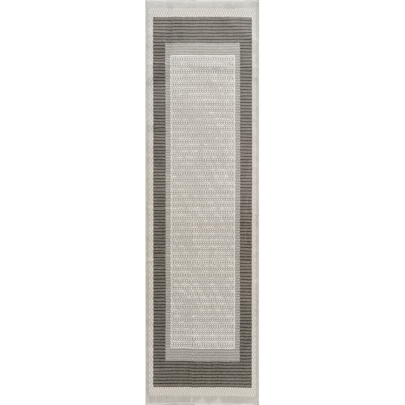 Whitney Gray & Ivory Geometric High-Low Modern Rug, Gray/Ivory, 2'7" x 10'0"