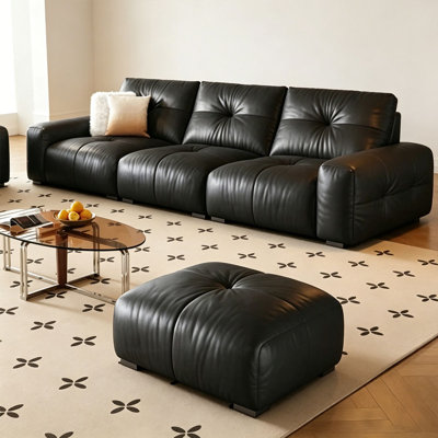 Black Genuine Leather 2 - Piece Living Room Set