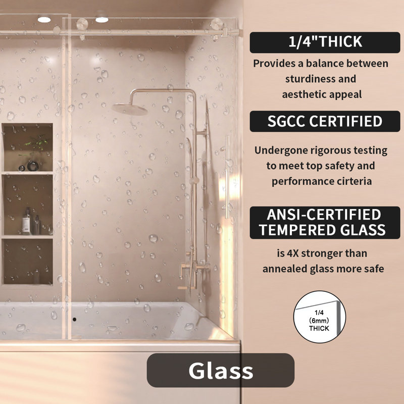 60 in. W x 60 in. H Sliding Semi Frameless Shower Door in Brushed Nickel Finish, Brushed Nickel