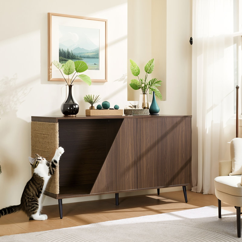 Table d'appoint style Mid-Century en noyer avec rangement à ressort