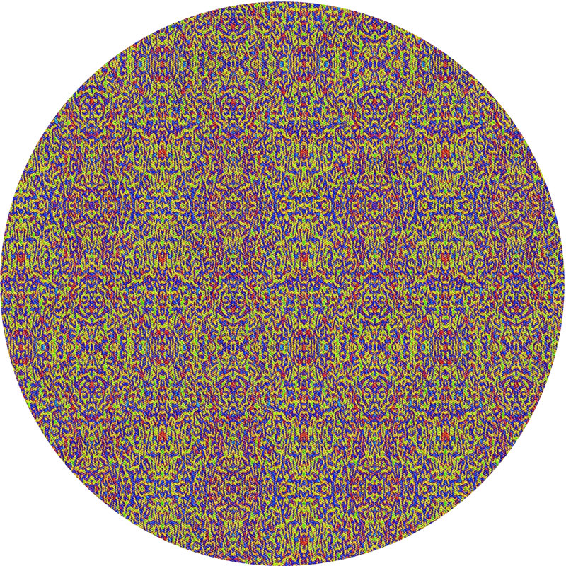 Tapis vert/bleu à motifs, Rond 6 pi