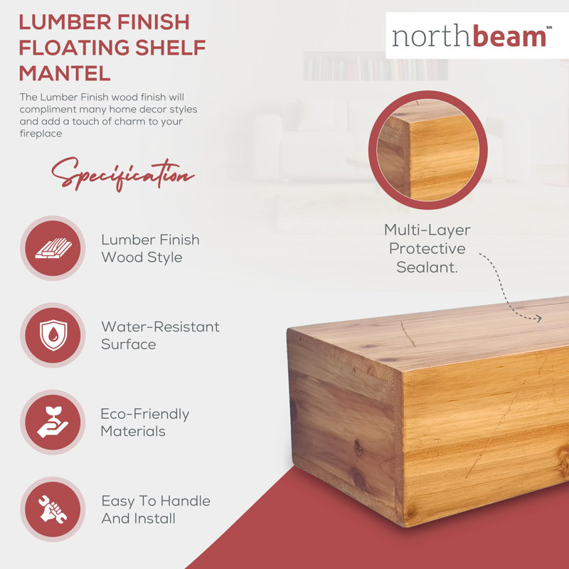 Northbeam 60" Beige Fir Wood Fireplace Mantel Shelf