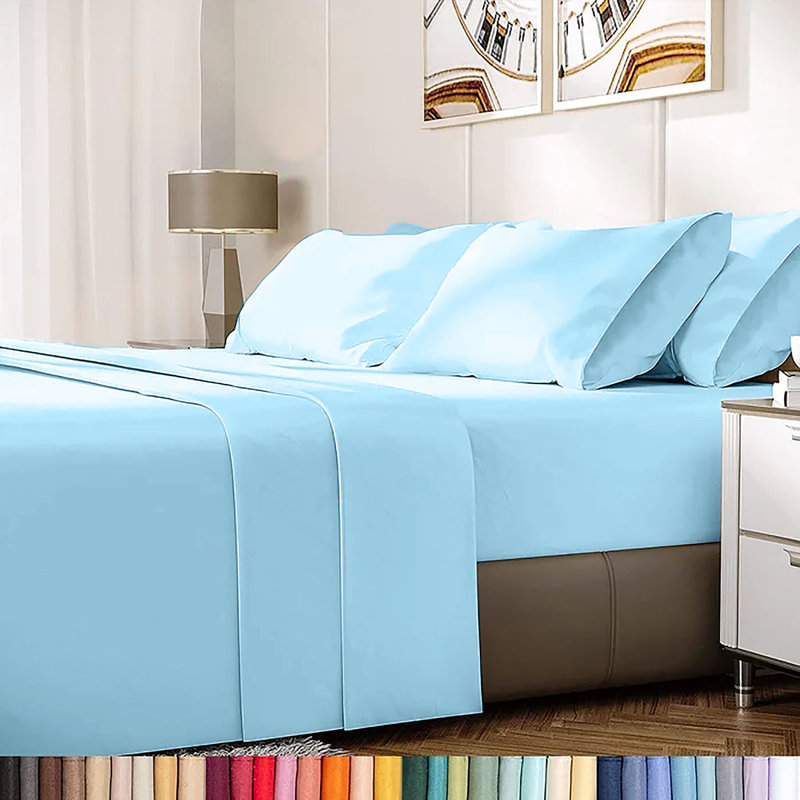 Ensemble de draps en rayonne de bambou 6 pièces , Ensemble de draps pour taille de lit très grand a, Bleu pâle