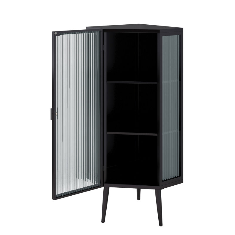 22.25'' Floor Coner Cabinet,Three Tiers With Tempered Glass Doors And Storage Shelves For Bathroom, Living Room And Bedroom