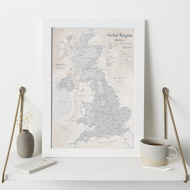 UK As Art Map - Lead - Print, White Framed, 45cm H x 32.7cm W x 5cm D