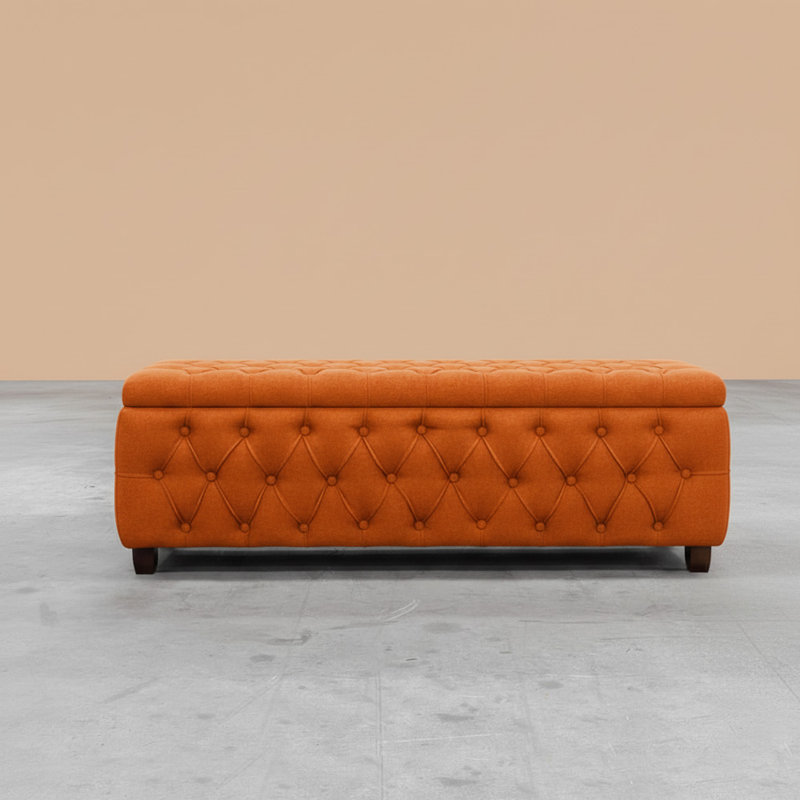 Riga Wide Velvet Tufted Rectangle Solid Color Ottoman Box with Storage, Upholstered Footstool Shoes Bench with Legs