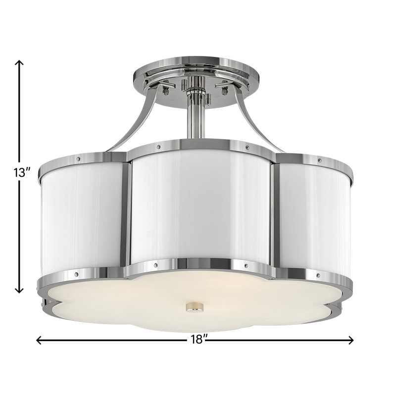 Plafonnier semi-encastré 3 lumières 18 po Chance, Nickel poli
