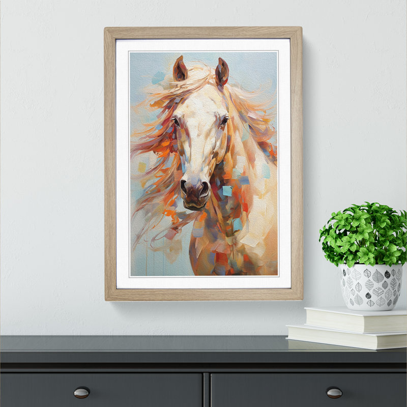Pony Impressionism - Single Picture Frame Print on Wood, 46cm H x 34cm W x 2cm D, Oak Framed