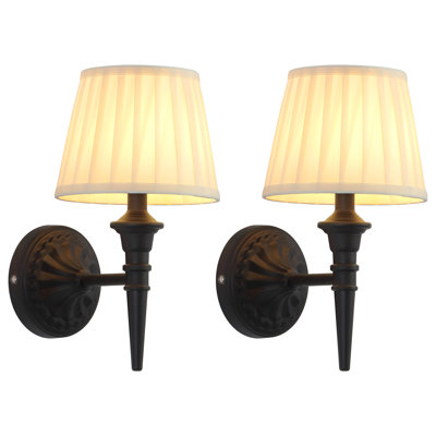 Cordless Wall Sconces Set Of 2, Small Wireless 5200Mah Rechargeable Battery Fabric Led Wall Lamps, Portables Lightings For Wall Painting, Living Room, Bedroom, Hallway, Gifts, Night Light (Black)