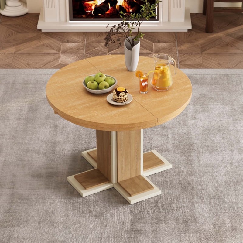 Table de salle à manger extensible avec une rallonge centrale de 16 pouces, Bois naturel délavé