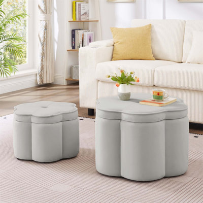 Ensemble de 2 repose-pieds de rangement rembourrés en velours, en forme de fleur pour le salon et l'entrée, multifonctionnel et peu encombrant
