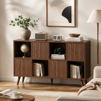 Bookcase 8 Cube Storage Organizer,Bookcase Storage Cabinet with 4 Doors, Freestanding Cube Shelf Organizer for Books Decor in Living Room Bedroom Office,Walnut