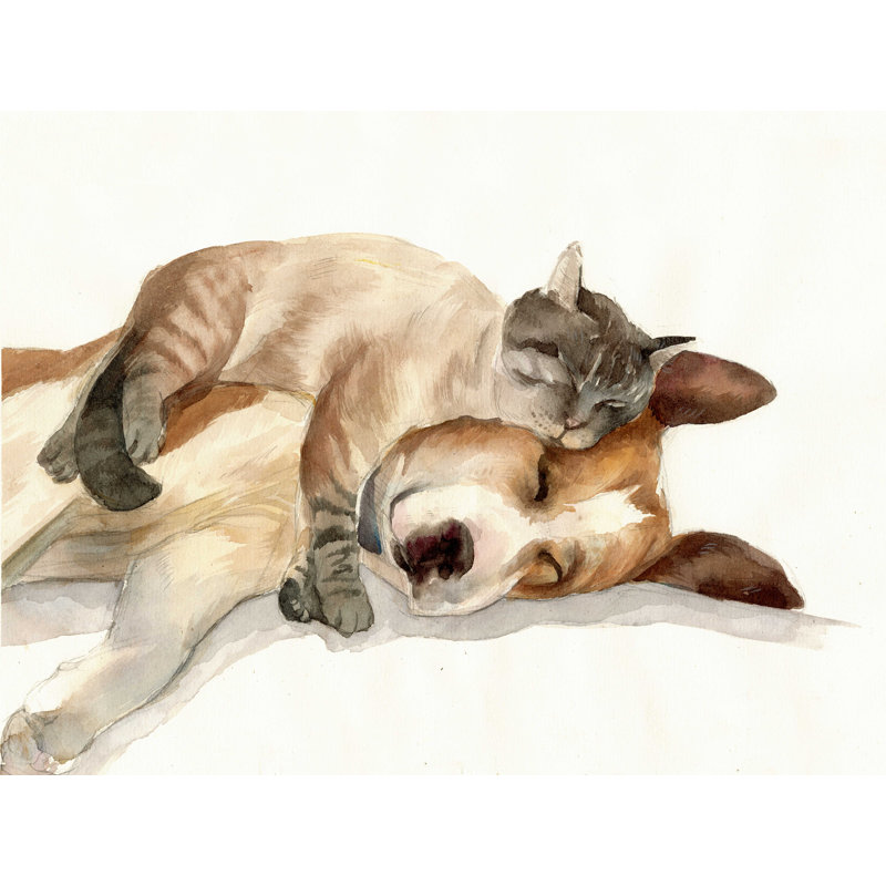 Le chien et le chat - reproduction sur toile tendue, L 16 po x H 12 po