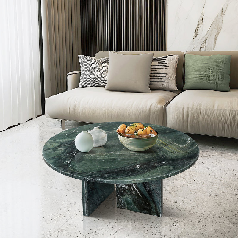 Table basse de luxe en marbre naturel vert, petite table de salon avec surface polie, Green