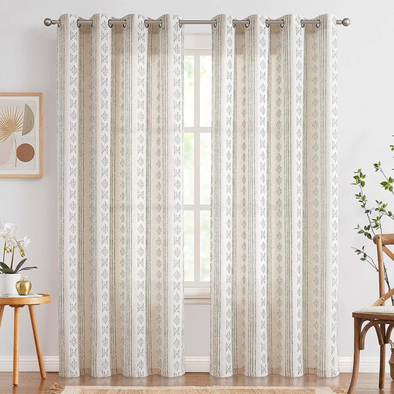 Amadas Linen Semi-Sheer Rod Pocket Curtain Pair, Gray/Flax, 52" W x 84" L