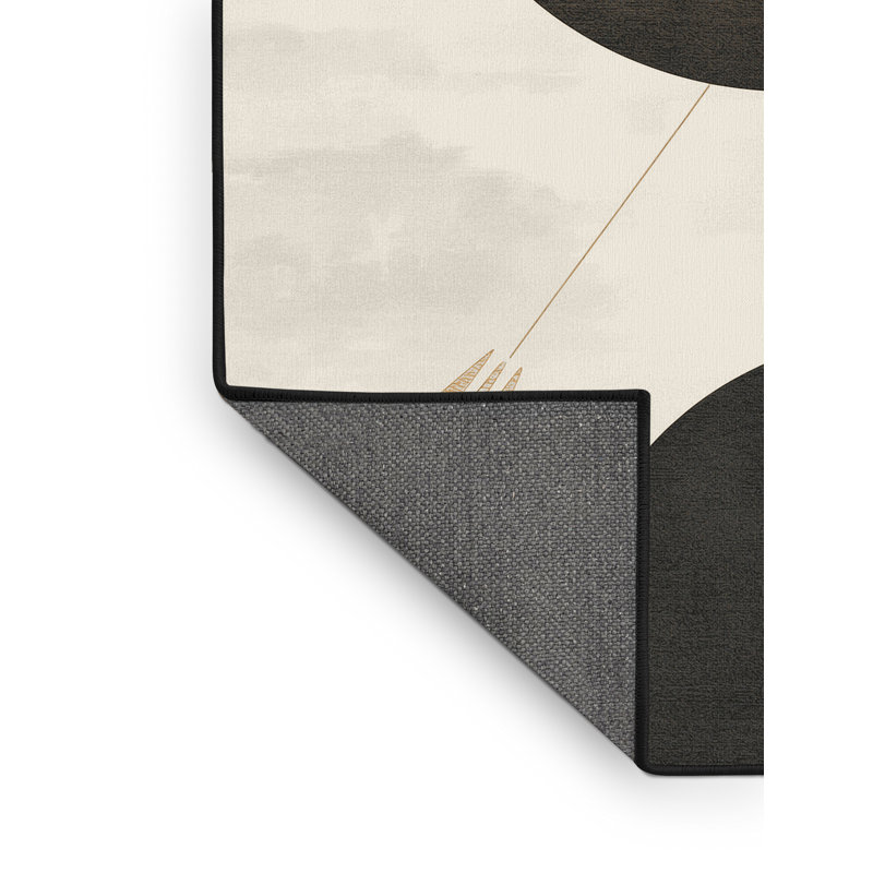 Soft Plush Durden Bronze Shield Spear Minimalist Area Rug in Beige – Black Binding, 6x9