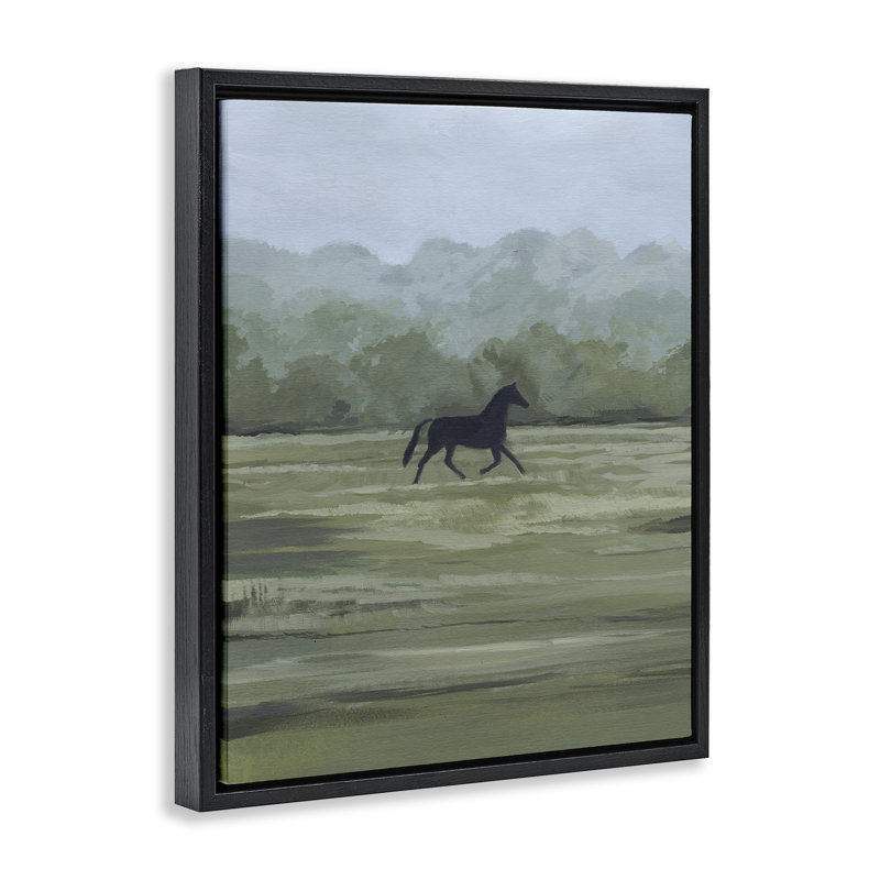 «Rider's Shadow Horse», art mural encadré par Floater, H 21 po x l 17 po, Cadre flottant noir de jais