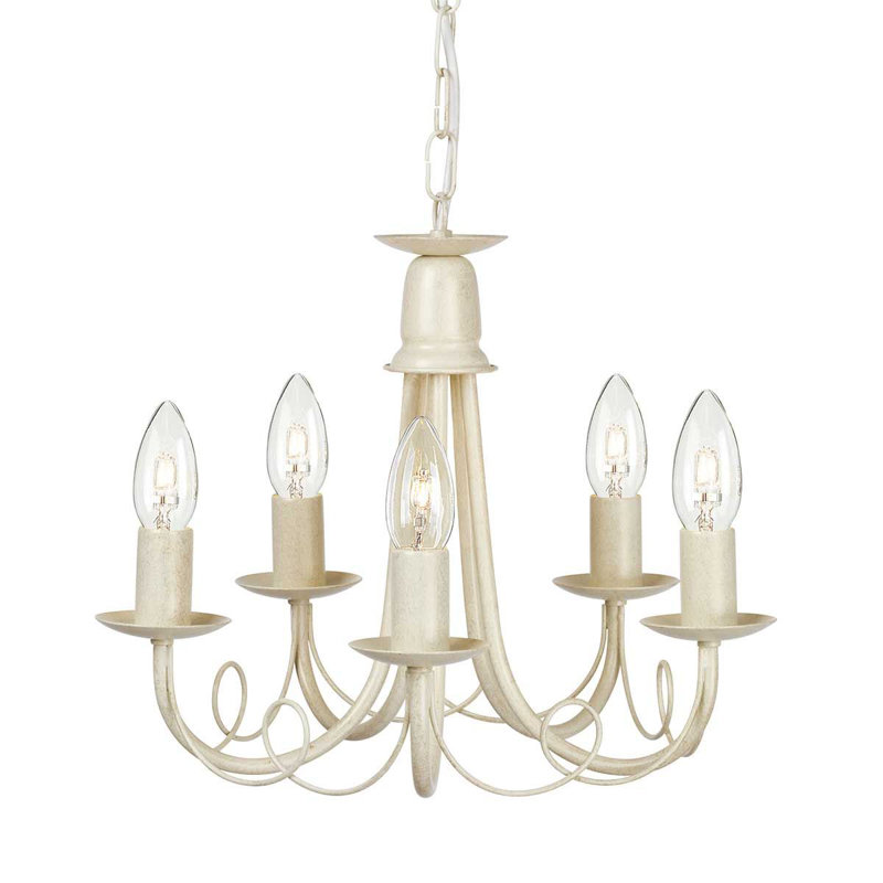 Docia 5 - Light Candle Style Chandelier, Ivory/Gold