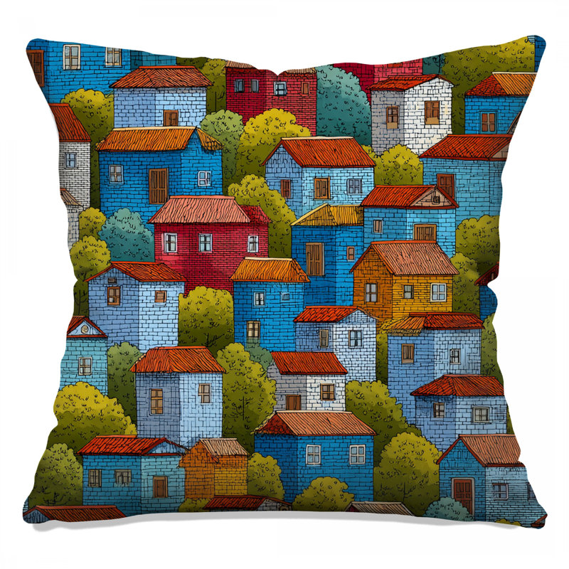 Houses Throw Pillow, Buildings Double Sided Pillows, 20 x 20 inches