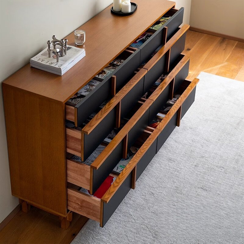 Armoire de rangement de luxe de style rétro, Noir / bois de cerisier