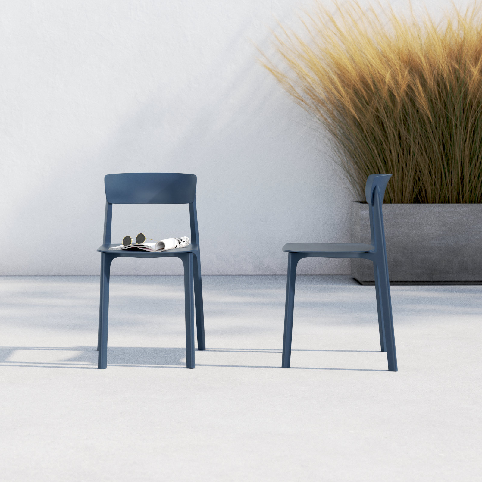 Vowa Stacking Patio Dining Side Chair, Blue