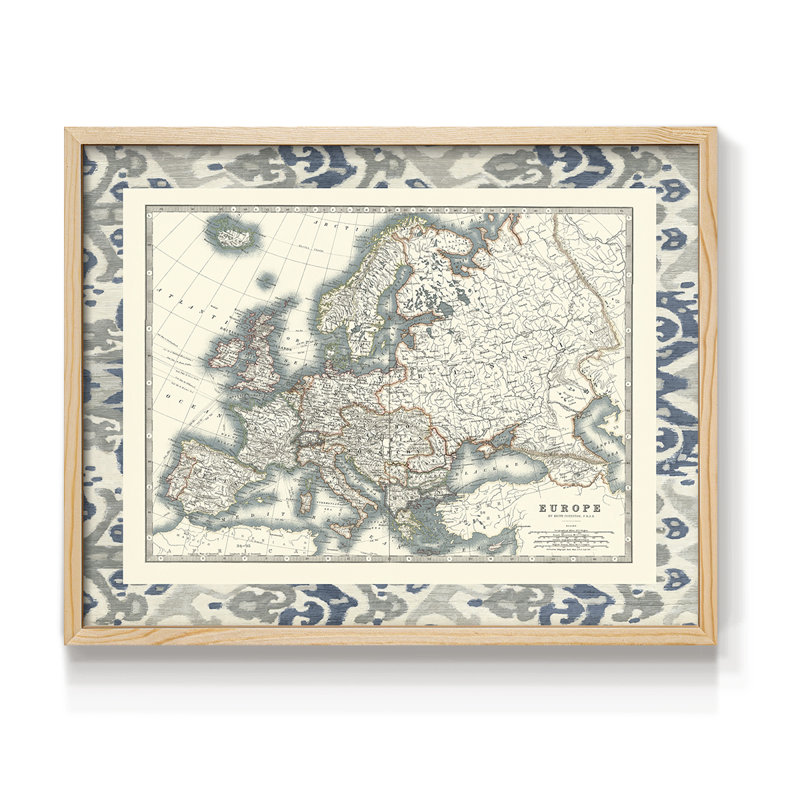 Carte frontalière de l'Europe - reproduction encadrée, Naturel, H 22 po x l 28 po