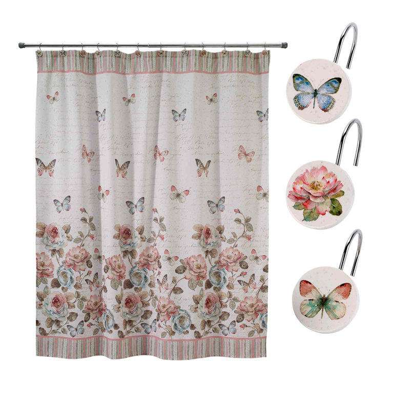 Ensemble de rideau de douche et crochets de jardin Avanti Linens Butterfly