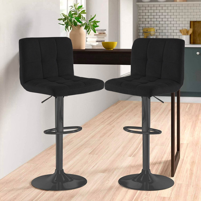 Edithe Swivel Upholstered Adjustable Height Counter Stool with Metal Frame, Black