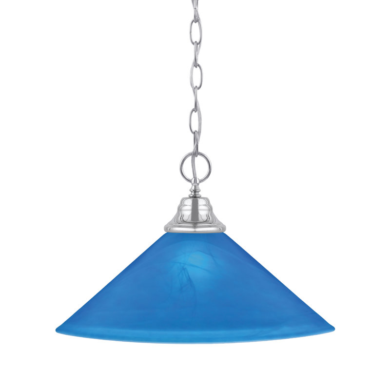 Chain Hung Pendant With 16" Blue Italian Glass, Chrome
