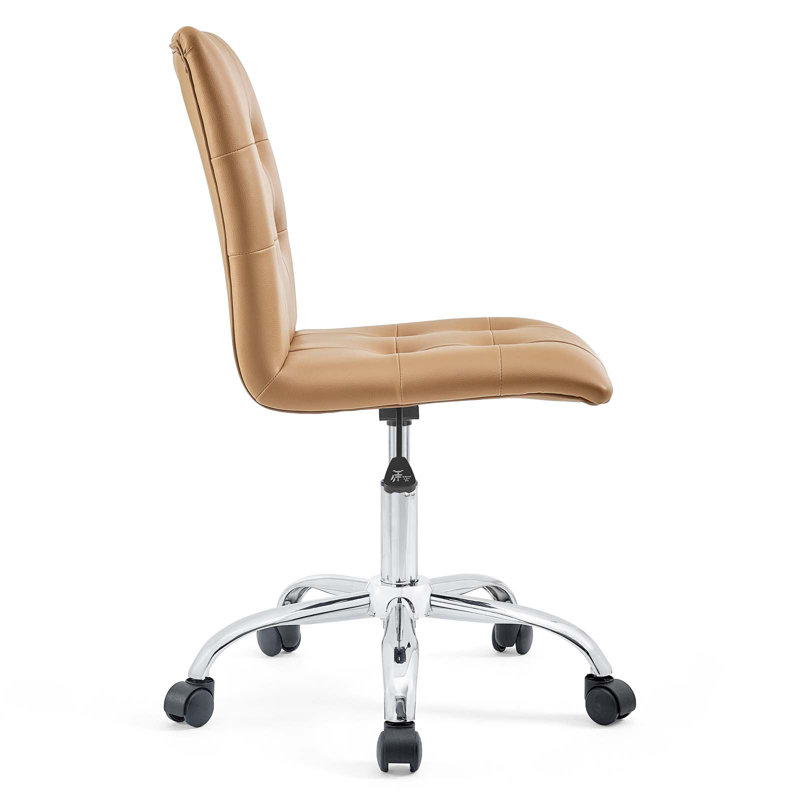 Prim Armless Brown Faux Leather Swivel Office Chair