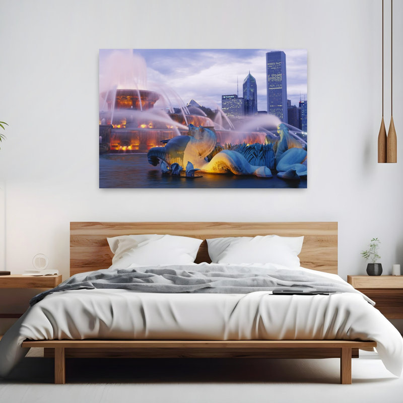 Fountains lit up at dusk Buckingham Fountain Grant Park Chicago Illinois USA 1 Piece Wrapped Canvas Wall Art