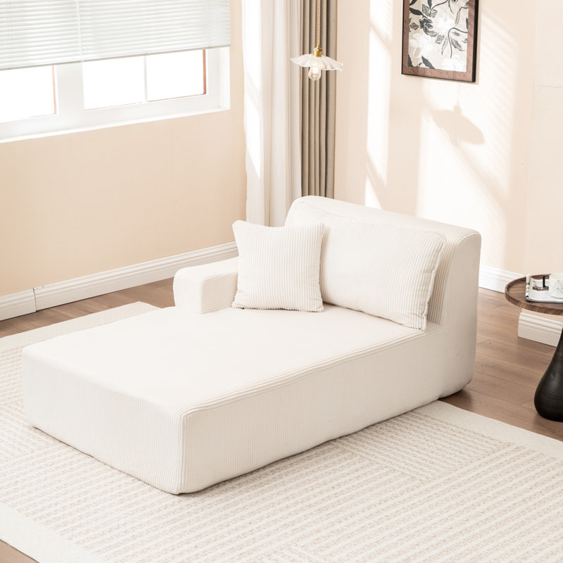 Chaise longue avec accoudoir droit, fabrication entièrement en mousse, mousse haute résilience, sans assemblage, structure beige, velours côtelé, s'adapte à tous les espaces