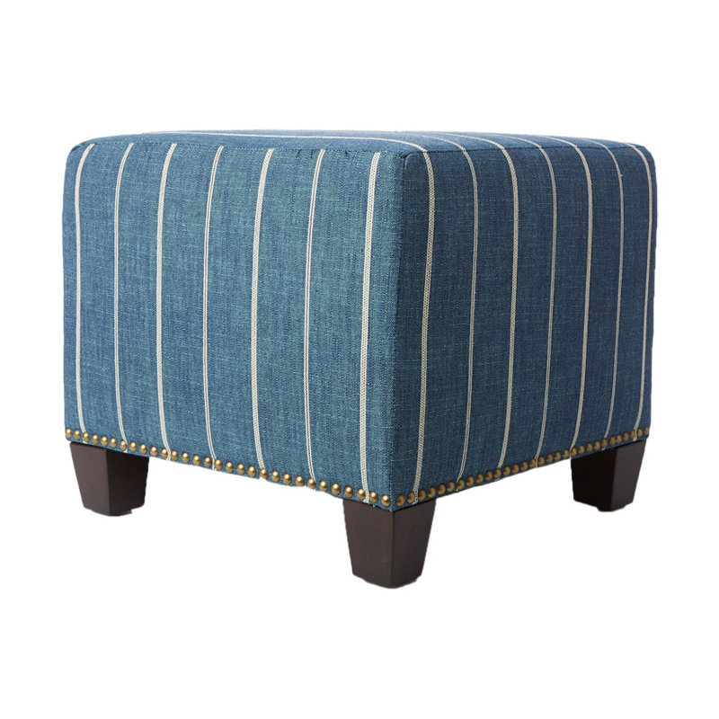 Arisha Upholstered Ottoman, Fritz Stripe Indigo