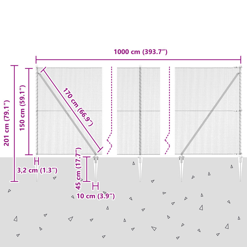 Vidaxl Hexagon Fence Galvanised Steel, Silver, 150cm H x 1000cm W