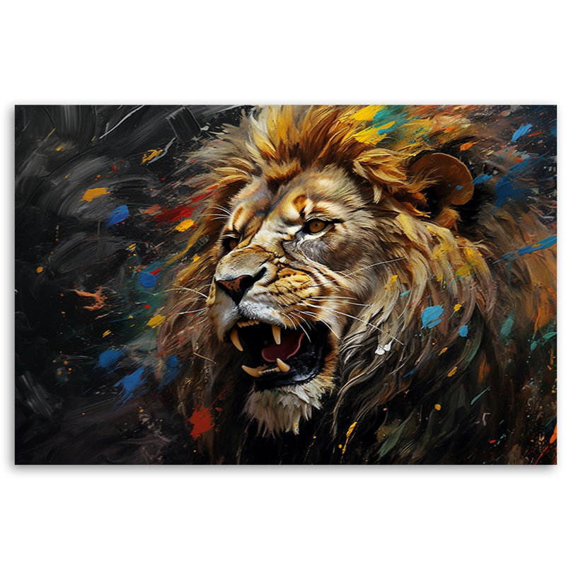 Lion On A Dark Background - Wrapped Canvas Print, 40cm H x 60cm W