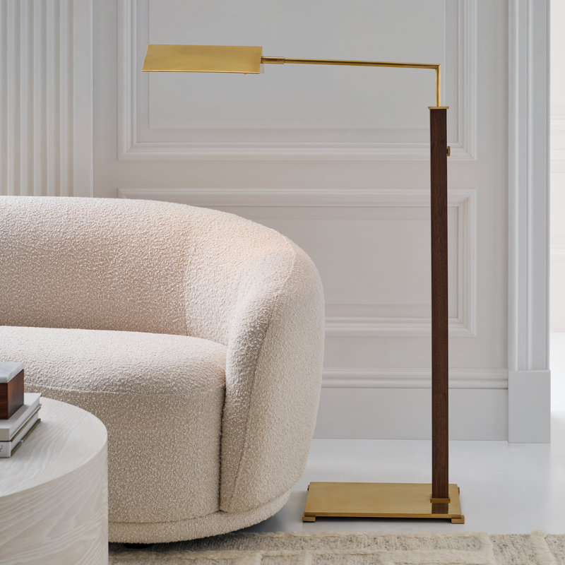 Copse Task Floor Lamp, Antique Brass/Dark Walnut, Gold