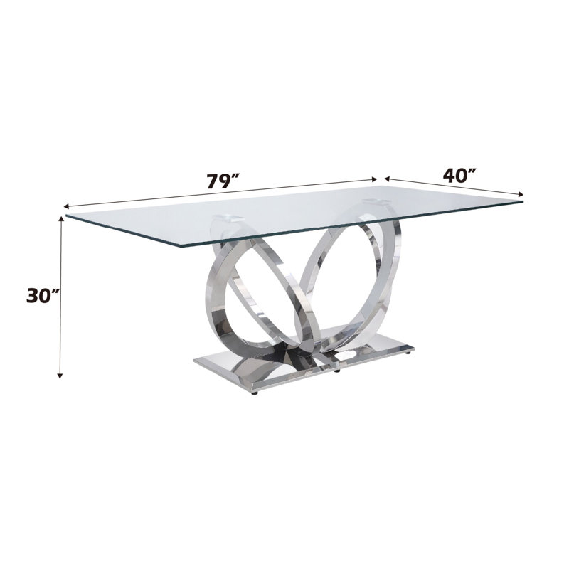 Table de salle à manger Volkbert Toland, verre transparent et finition argent miroitante 68260